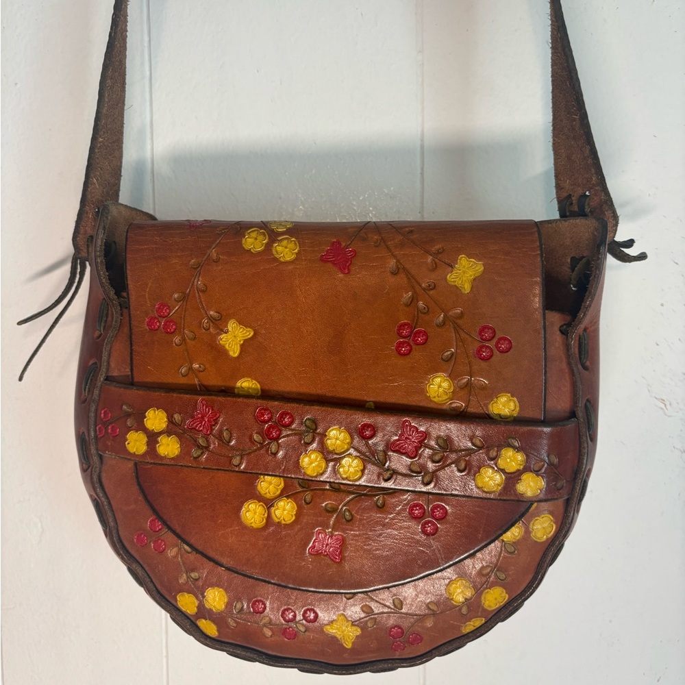 Vintage 70’s Tool Leather Handmade Hippie Shoulder Bag - Picture 3 of 15